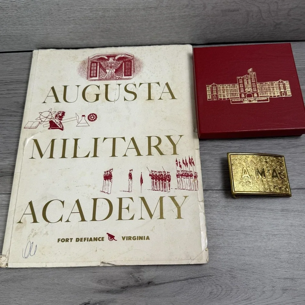 Vintage Augusta Military Academy 1960-61 Catalog Gold Ornament Belt Buckle Lot